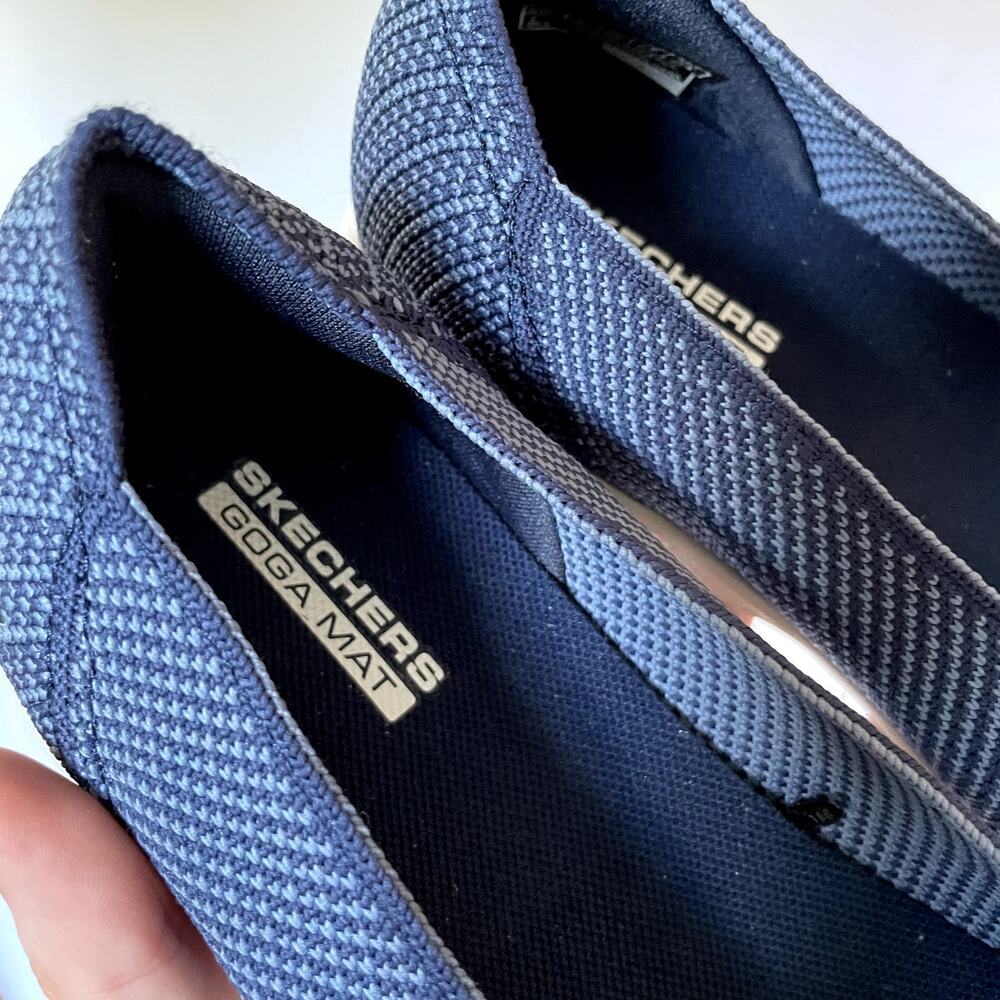 Sketchers goga mat blue knit design slip on shoes‎ flats traction women's size 5 - Picture 2 of 4